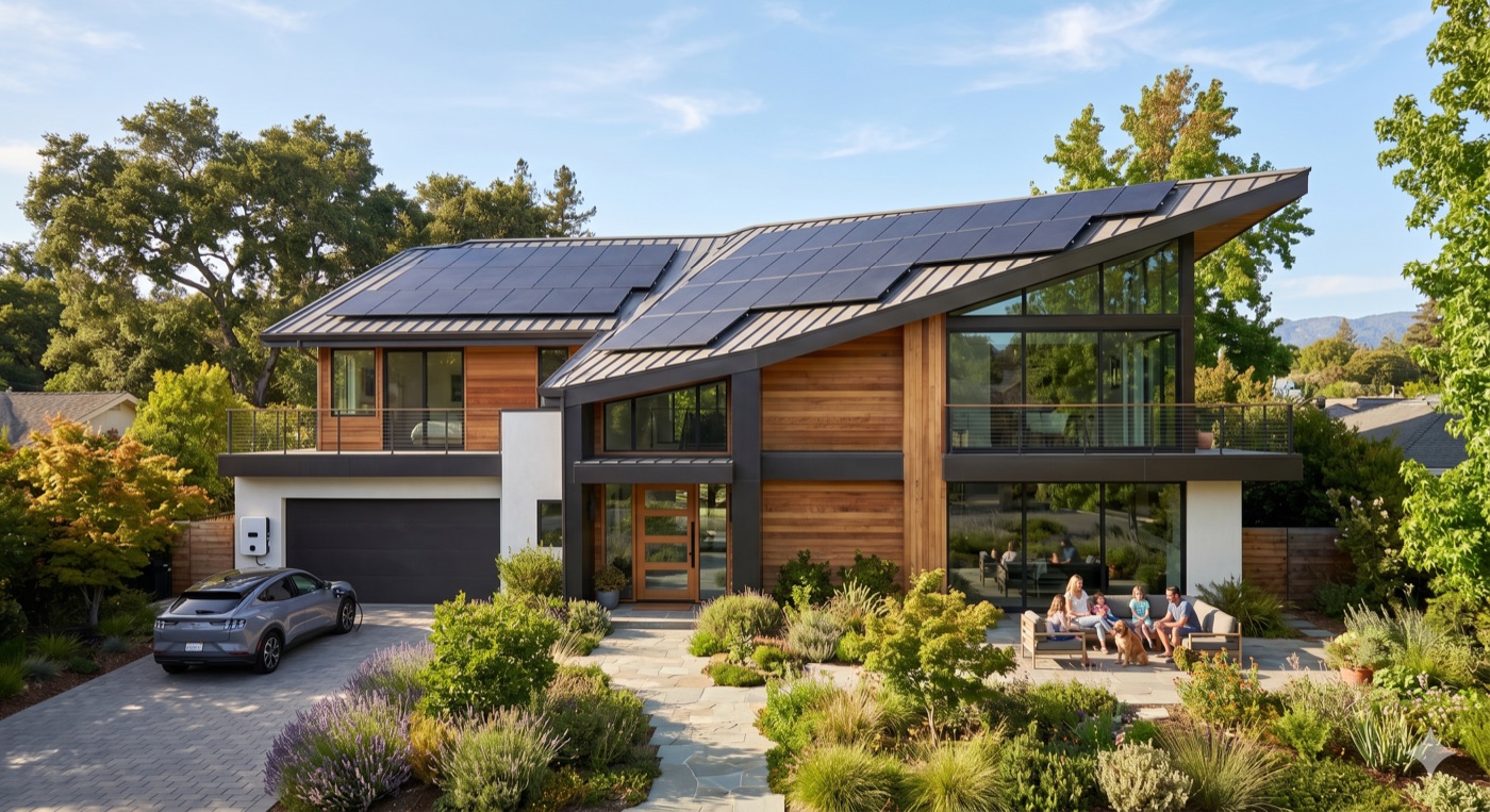 Casa residencial con paneles solares